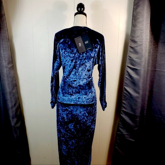 THE FIFTH LABEL Blue Velvet Cosmology Faux Wrap Maxi Dress NWT Size Small - Picture 3 of 3